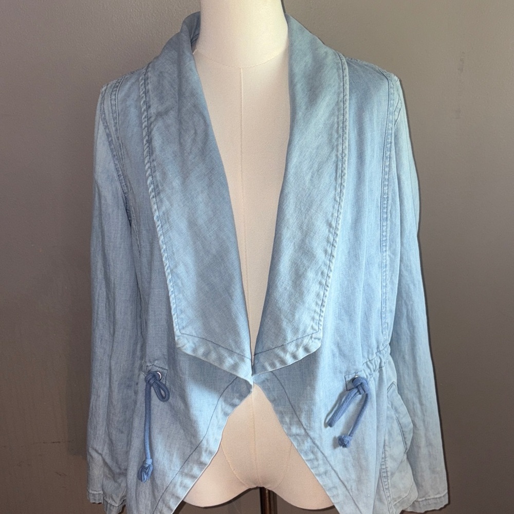 Max Studio denim utility jacket sinched at  waist w/pockets#western#falljacket